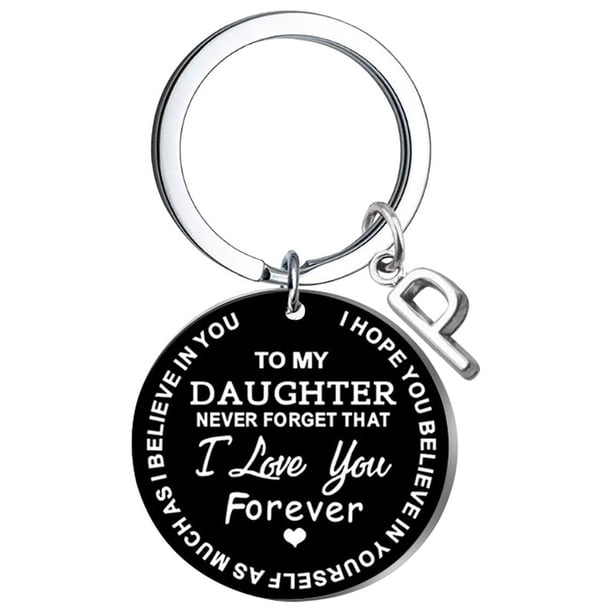 Llaveros para mujer, llavero de billetera, llavero de auto, lindo llavero DIY para mi hija, llavero de acero inoxidable negro con apellido de 26 letras, 2,5 cm, decoraciones de moda