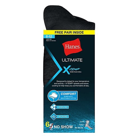 Hanes Ultimate X-Temp Men's No Show Socks 6-Pack (Includes 1 Free Bonus Pair)