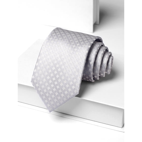 Yongchuantie Men's Silver Checkered Pattern Tie 8CM Wide Tie Gift Box