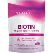 NeoCell Biotin Gummies, Biotin 10,000 mcg Bursts, Gluten Free, Supports Healthy Hair & Nails, Creates Natural Energy, Aai Berry Flavor, 30 Soft Chews