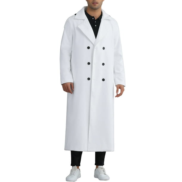 Abrigo de invierno para hombre Inspire Chic, abrigo de doble botonadura con solapa de muesca, color sólido, blanco