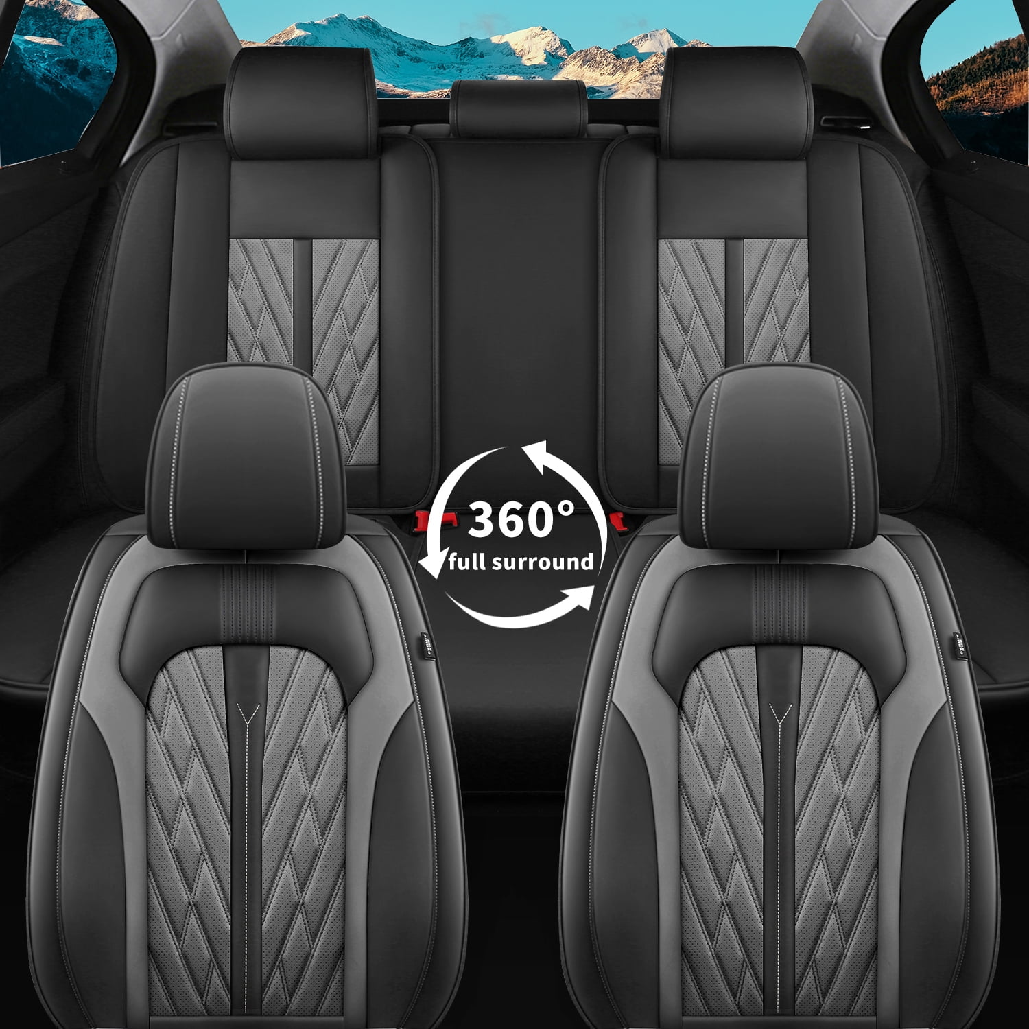 DIKSOAKR Car Seat Covers Fit for Toyota Prius 2003-2015 Full Set Leather Seat Cushion Waterproof Automotive Seat Protectors(5 Seats,Black&Grey)