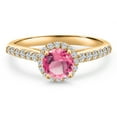 thumbnail image 3 of Gem Stone King 10K Yellow Gold Pink Mystic Topaz and Lab Grown Diamond Engagement Ring for Women | 1.81 Cttw | Round 6MM | Gemstone November Birthstone | Size 5, 3 of 6