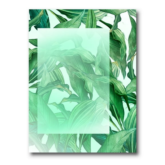 Designart ' Tropical Palm Green Leaves Under White Rectangle ' Nautical & Coastal Canvas Wall Art Print