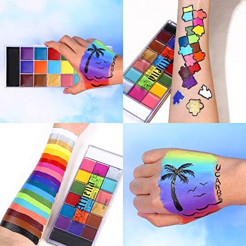 Athena Face Body Painting Kit - 20 Color Large Deep Pan Paint, 24 Stencils, 2pcs Brushes, Professional Oil Based SFX Makeup Palette for Art, Theater, Halloween, Parties and Cosplay