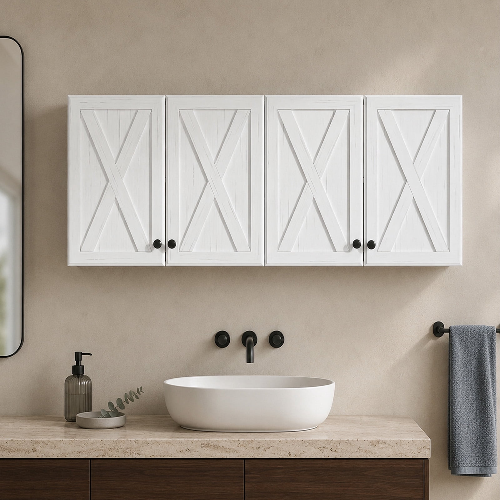 POLIHOME Farmhouse Kitchen Wall Mounted Storage Cabinets with Doors and Shelves, Laundry Room Wall Cabinets Set of 2