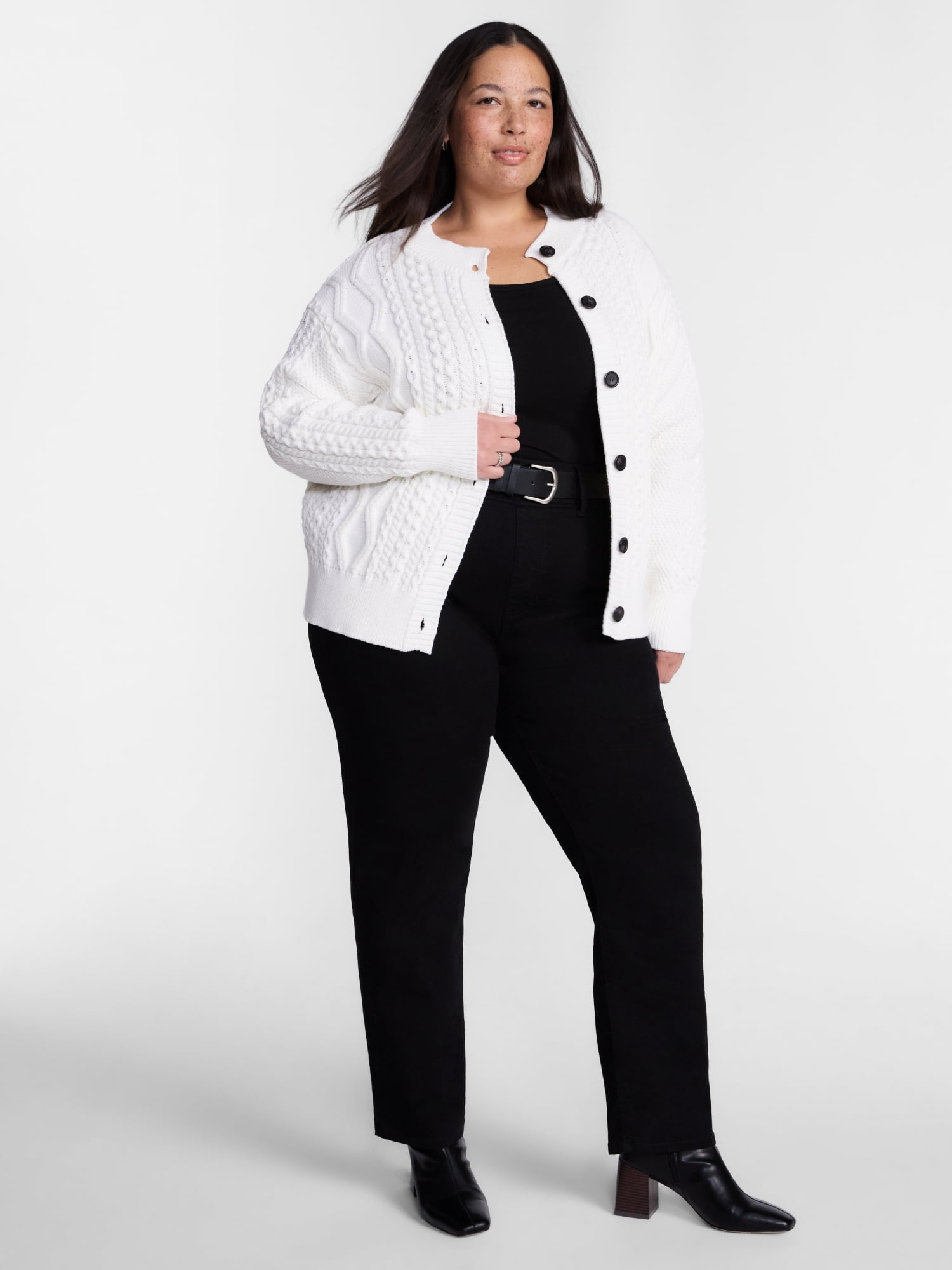 Terra & Sky Women's Plus Cable Knit Cardigan with Long Sleeves, Midweight, Sizes 0X-5X