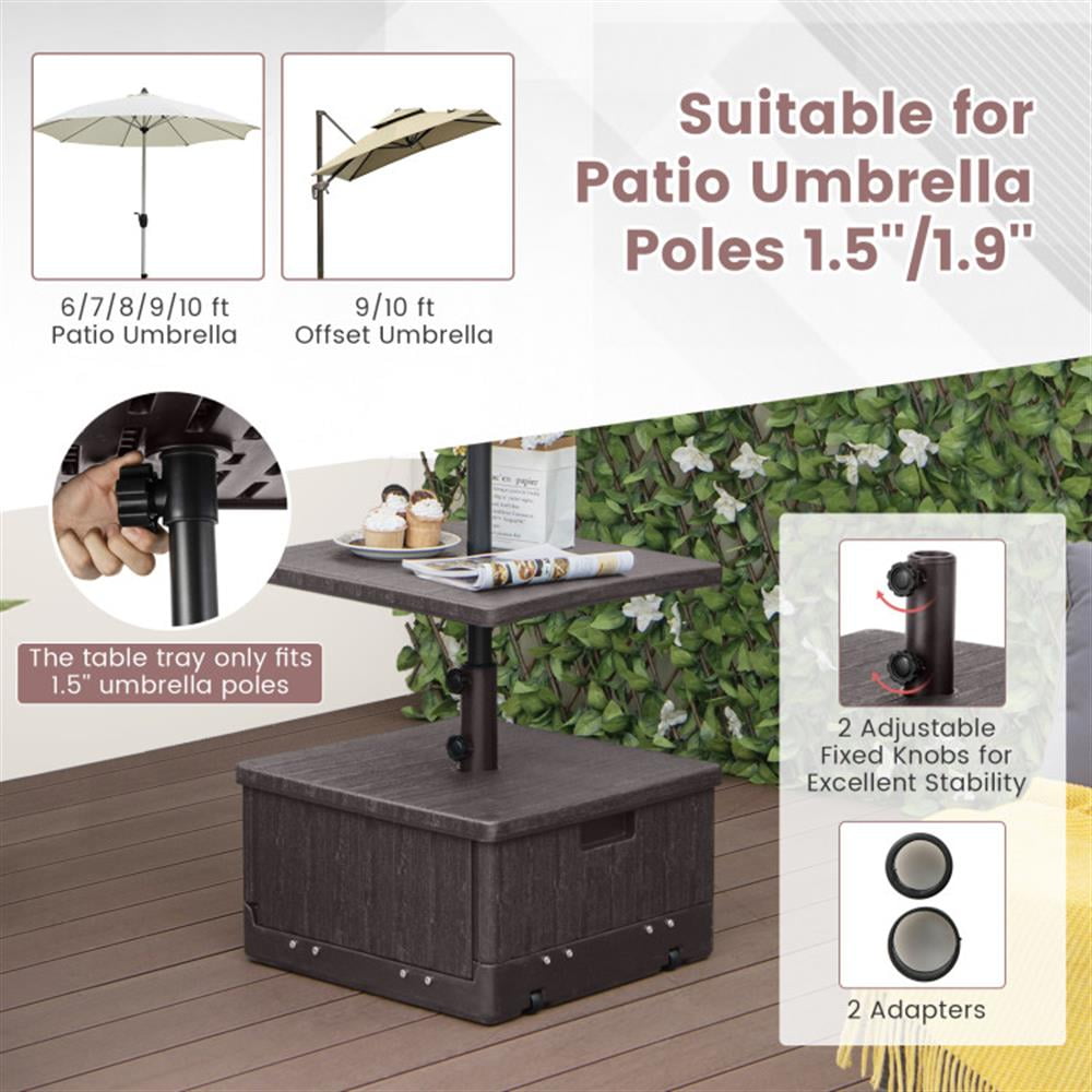 Spaco 175 LBS Outdoor Fillable Umbrella Base with Table Tray, Outdoor Umbrella Stand, Patio Umbrella Stands & Bases, Deck Umbrella Stand-Brown