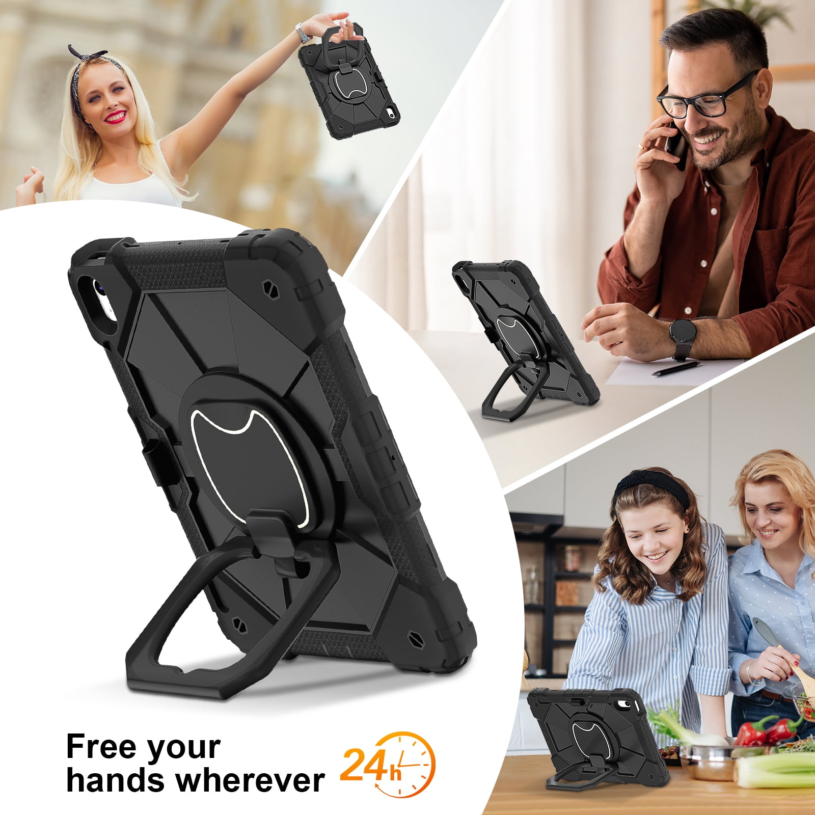 Dteck Case for iPad (A16) 11th/10th Generation 10.9 inch 2025/2022,Rotating Stand & Pencil Holder & Hand Grip & Shoulder Strap Shockproof iPad 11th/10th Generation Case (11th/10th Gen),Black