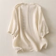 thumbnail image 3 of Women's Cotton Linen Shirts Button Up Half Sleeve Embroidered Trendy Casual Tops Travel Summer Beach Outfits (2XL, Beige), 3 of 8