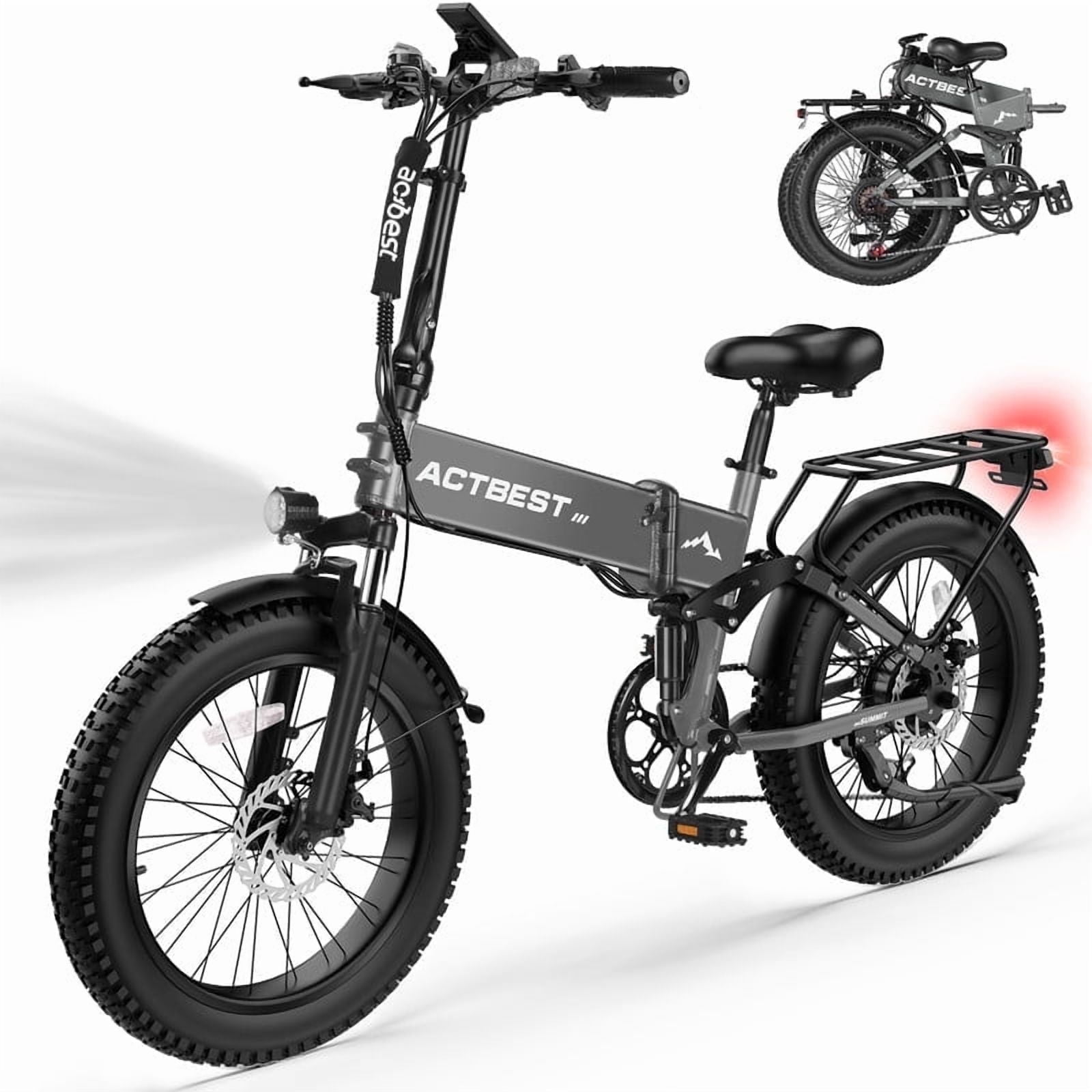 Electric Bicycle for Adults,1200W Peak Motor 28MPH Max Speed 48V 12AH, with Dual Suspension 20" Fat Tire Folding Ebike,7-Speed E Bicycle Gray