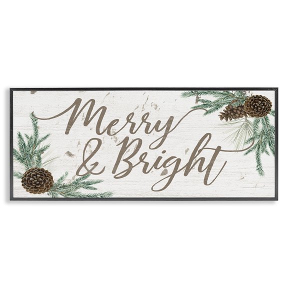 Stupell Industries Merry & Bright Festive Winter Holiday Painting Black Framed Art Print Wall Art, 24 x 10