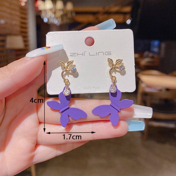 Pendientes colgantes de Color púrpura para mujer, pendientes pequeños redondos inusuales, pendientes colgantes de mariposa y flores a la moda, pendientes para mujer Tan Jianjun unisex