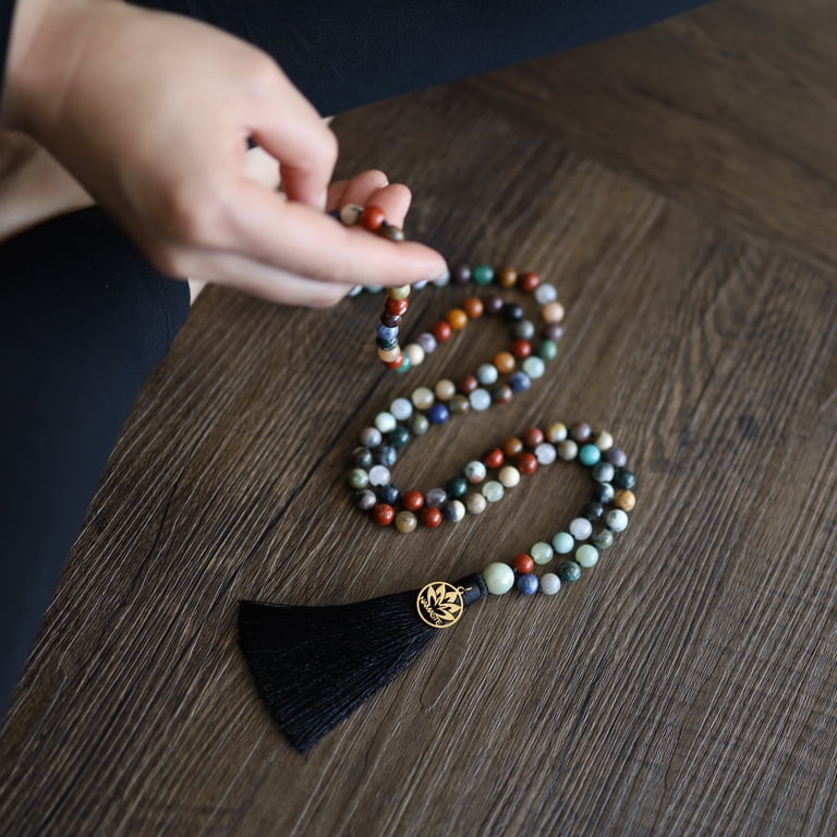 COAI Tree Of Life 108 Mala Beads Necklace & Wrap Bracelet - Amazonite Or Agate Stone, Prayer & Meditation