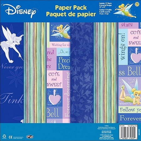 Disney Tinker Bell Paper Pack 12"X12"-12 Sheets With 4 Assorted Designs