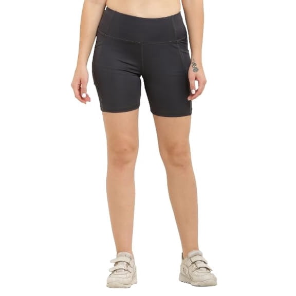 Flingr Poly Spandex Women Sport Shorts for Active Wear| Regular Fit for Workout Wear (Small, Grey)