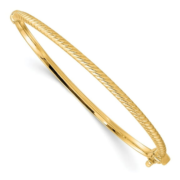 10k Yellow Gold Bracelet Bangle 3 mm 7 in Polished Textured