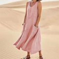 thumbnail image 4 of Women's Sleeveless Cotton Linen Dress with Pockets Bohemian Style Beach Tank Dress, 4 of 4