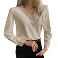 thumbnail image 1 of DPTALR Chemisier Femme en Dentelle Manches Longues Patchwork Col en V, 1 of 8