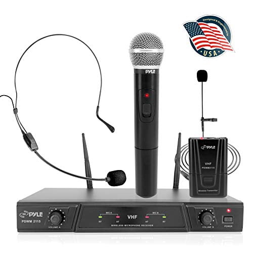 for Home PA Battery Pyle Compact UHF Wireless Microphone System-Pro Portable Dual Channel Desktop Digital Set w/ 2 Belt-Pack Transmitter 2 Headset Lavalier Mics PDWM2880B.5 Receiver 
