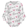 thumbnail image 5 of Pink Love Heart LOVE Women's V-Neck Blouse With 3/4 Ruffled Bell Sleeves Casual Top Ladies Blouses, 5 of 7