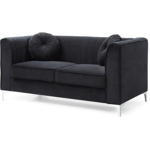 Maklaine Contemporary Soft Velvet Channel Tufted Loveseat in Black