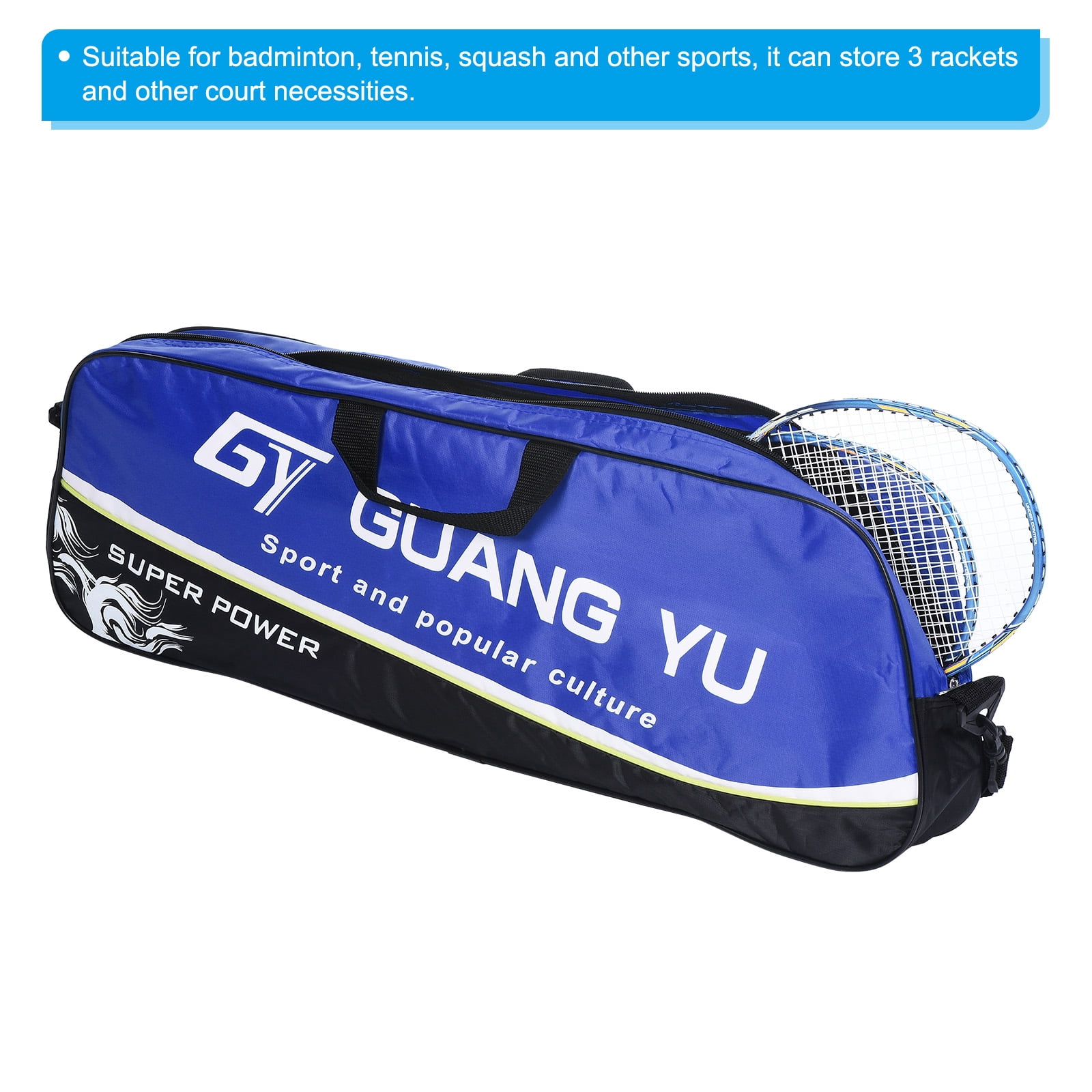 Uxcell 3 Racquet Waterproof Tennis Badminton Racket Bag Carrying Bag with Shoulder Strap, Blue