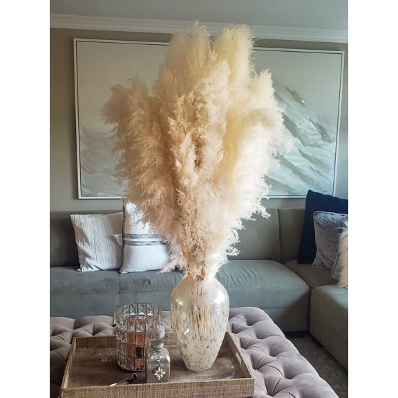 Large Pampas Grass Decor Naturally Dried Grass Light Beige for Home, Wedding Decor - Six (6) Tall Stems 4ft Long (48")