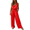 thumbnail image 2 of Gamviast Women's Jumpsuit V Neck Sleeveless Wide Leg Romper with Pockets Lightweight Loose Fit Casual Vacation Resort Travel Party Evening Outfits Red XL, 2 of 7