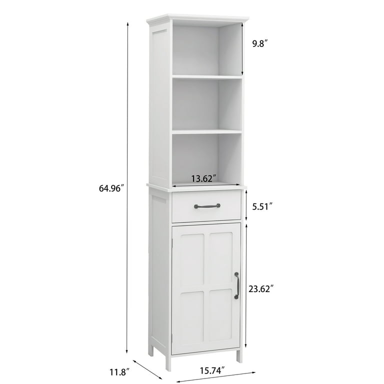64.96 Tall Storage Cabinet, Floor Standing Cabinet with Shelves, Drawers  and Door, Thin Bathroom Cabinet Narrow Cabinet for Bathroom, Living Room  and Bedroom, Easy to Assemble, White 