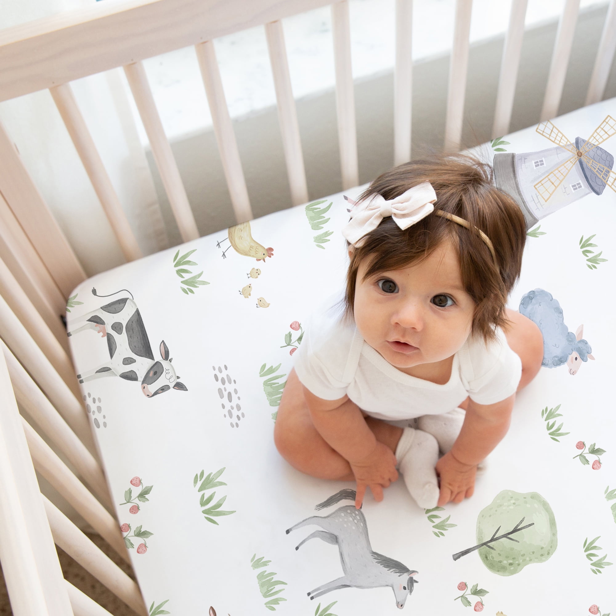 Sweet Jojo Designs Farm Animals Gray Green Grey Red Fitted Crib Sheets 2 Piece Set