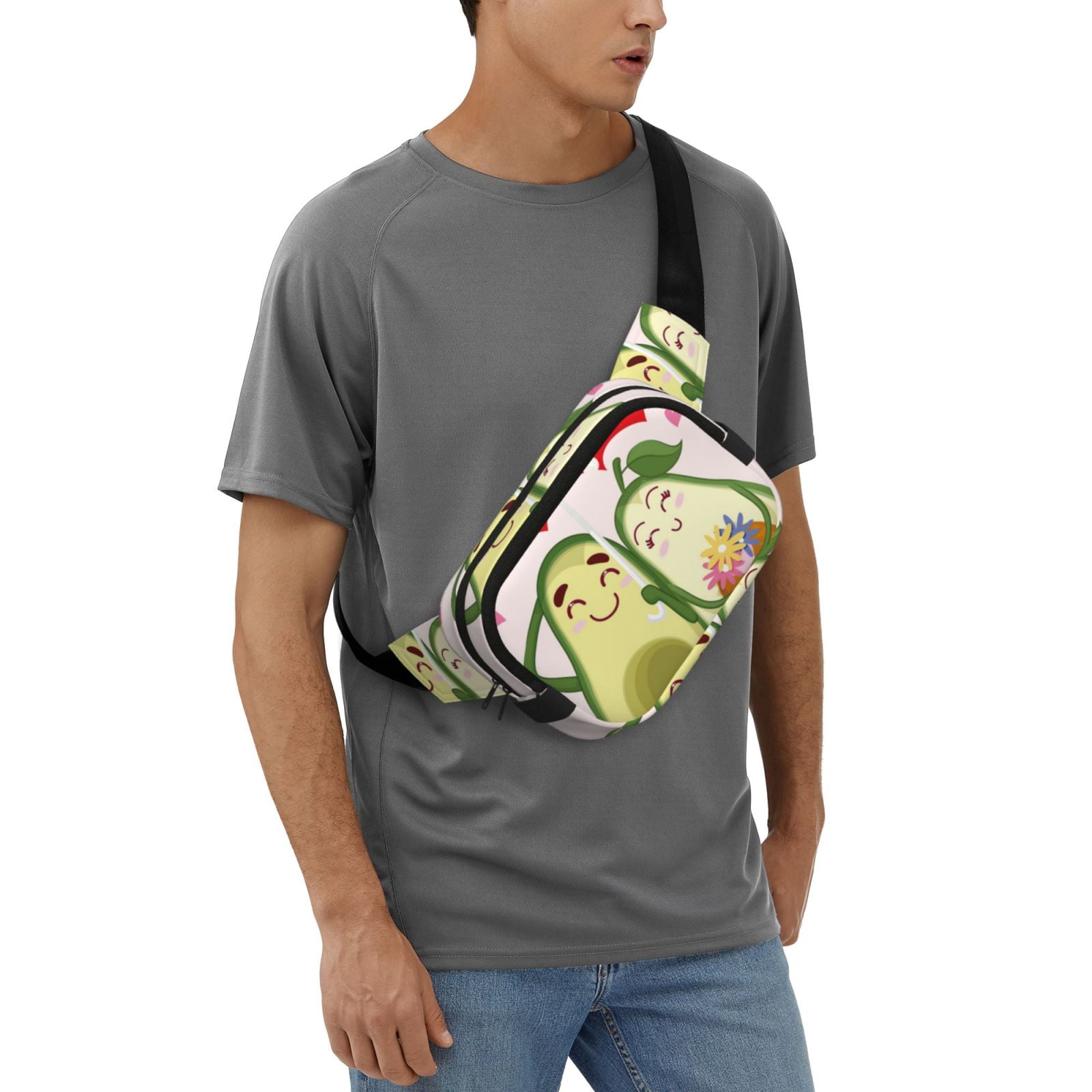 Fuzoiu Avocado Lovers Wearing Umbrella Print Unisex Square Double Layer Waist Bag,Crossbody Fanny Pack Travel Workout Accessory