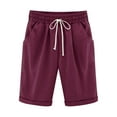 thumbnail image 3 of QATAINLAV Summer Shorts for Women ,Bermuda Shorts For Women Solid Five Points Large Size Cotton Linen Pants Casual Pants Wine S, 3 of 4