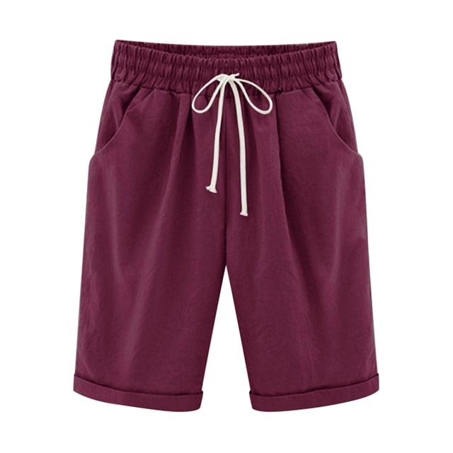 Mrzvby Summer Casual Shorts For Women Solid Color Half Length Pants Elastic And Adjustable Waistband Drawstring Shorts Comfortable Casual Loose Pants With Pockets