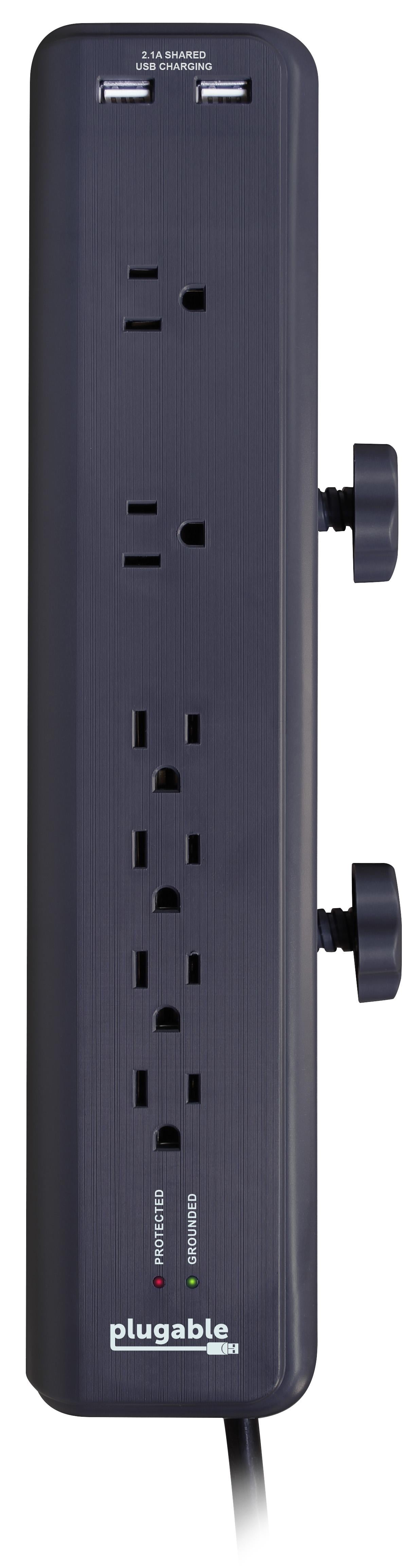 Plugable 6 AC Outlet Surge Protector with Clamp Mount for Workbench or