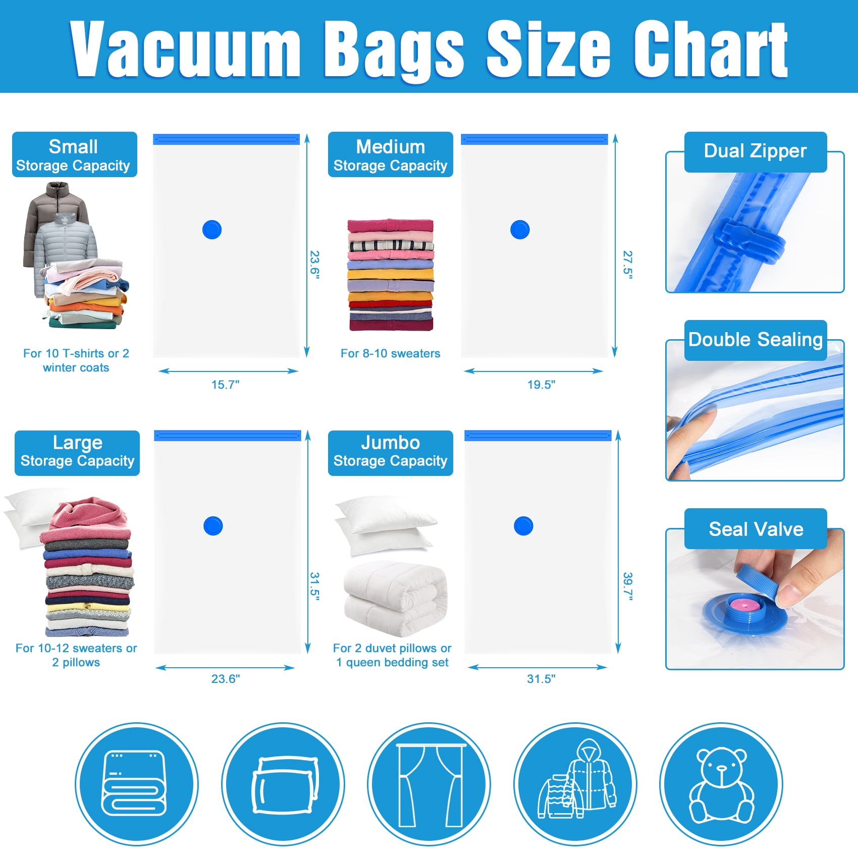 AcerichFad Vacuum Storage Bags, 20 Pack Vacuum Seal Space Saving Large Bags for Comforters and Blankets Clothes Storage, Electric Pump Included