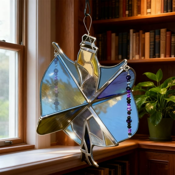 Harlier13 Handmade Stained Glass Spinner, Dancing Pattern for Stained Glass Spinner Memphis Melody Spinner, Kinetic Dancing Pattern DIY Sunlight Catcher, Artistic Wind Driven Decor