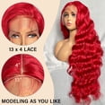 thumbnail image 2 of Red 13x6 Lace Frontal Wig 32 Inch Long Body Wave Pre Plucked with Baby Hair Glueless Transparent Swiss Lace Heat Resistant Synthetic Lace Front Wigs for Women Christmas Gift, 2 of 6