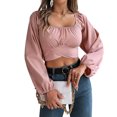 thumbnail image 7 of adaychics Cropped Blouses for Women Square Neck Ruched Lantern Long Sleeve Tie Back Crop Top Blouse for Vacation, 7 of 7