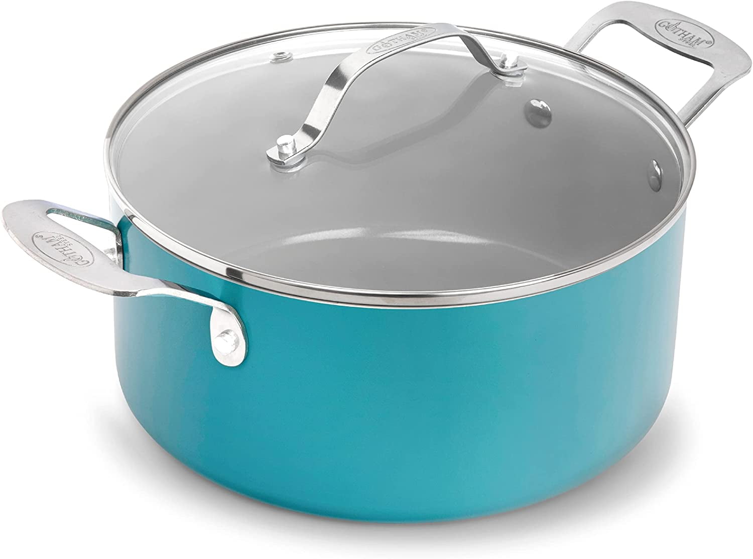 Gotham Steel Aqua Blue Nonstick Multipurpose 5 Quart Ceramic Stock Pot with Glass Lid, Dutch, Sauce & Reheat Food, Oven and Dishwasher Safe