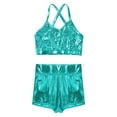 thumbnail image 3 of iiniim Kids Girls Shiny Metallic 2 Piece Dance Sports Gym Outfit Crop Top with Shorts Gymnastics Swimwear Activewear, 3 of 7