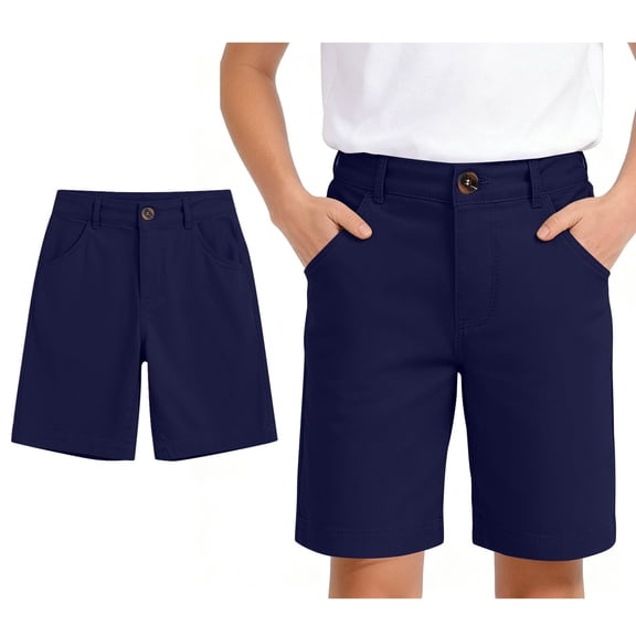 School Uniforms for Boys Girls Classic Flat Front Pull-On Elastic Back Shorts with Pockets Boys Navy Blue Uniform Shorts Back To School Clothes for Boys Teen Boys Shorts Size 15-16 Years