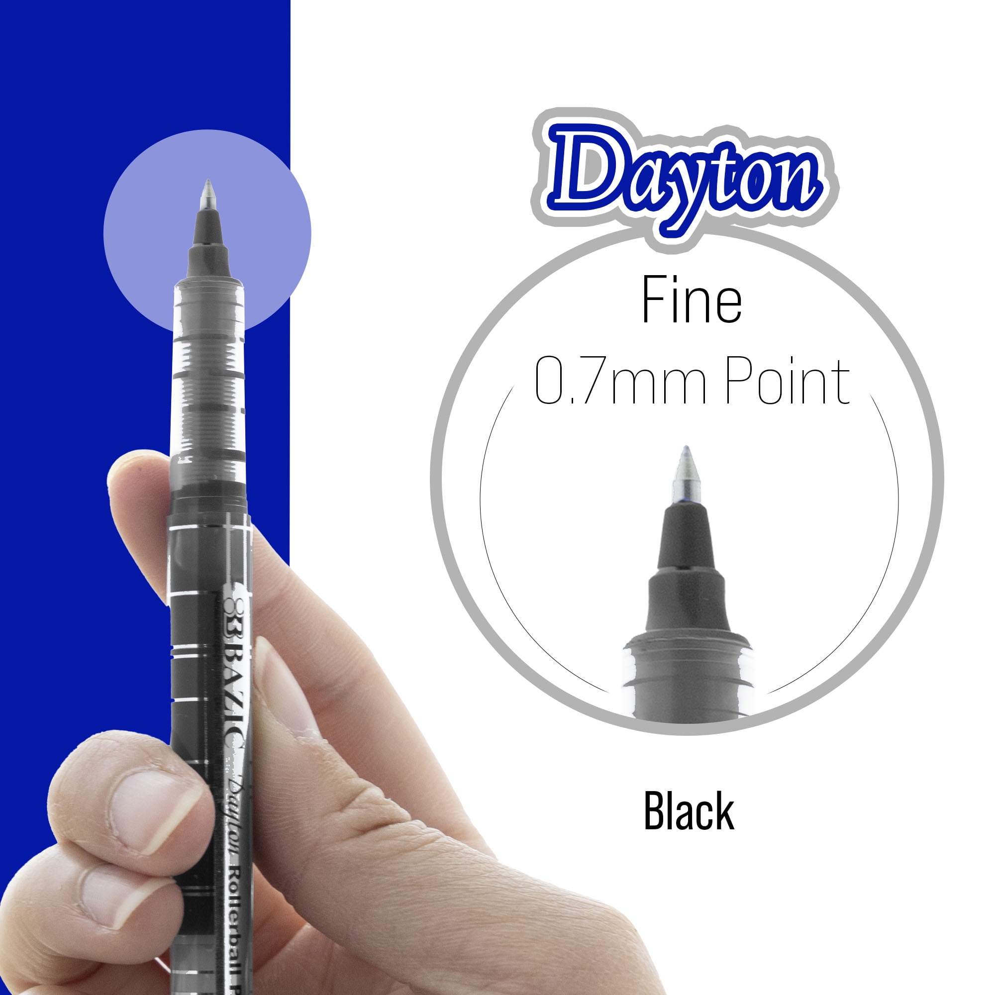 BAZIC Dayton Black Rollerball Pen 0.7mm w/ Regulator, (3/Pack), 24-Pack