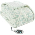 thumbnail image 2 of Beautyrest Ultra Soft Sherpa Berber Fleece Electric Poncho Wrap Blanket Heated Throw with Auto Shutoff, 50 in x 64 in, Dusty Blue Lattice, 2 of 10