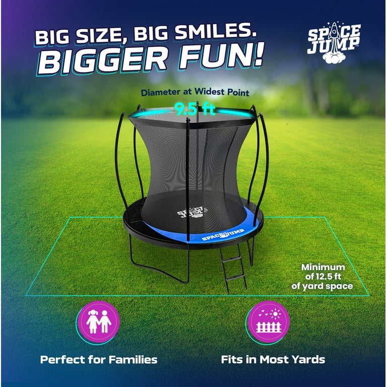 SpaceJump Lunar 8' Trampoline, Outdoor Ultimate Set with Safety