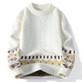thumbnail image 2 of Men's Crewneck Sweaters Trendy Cable Knit Long Sleeve Pullover Vintage Winter Heavy Tops White XL, 2 of 8