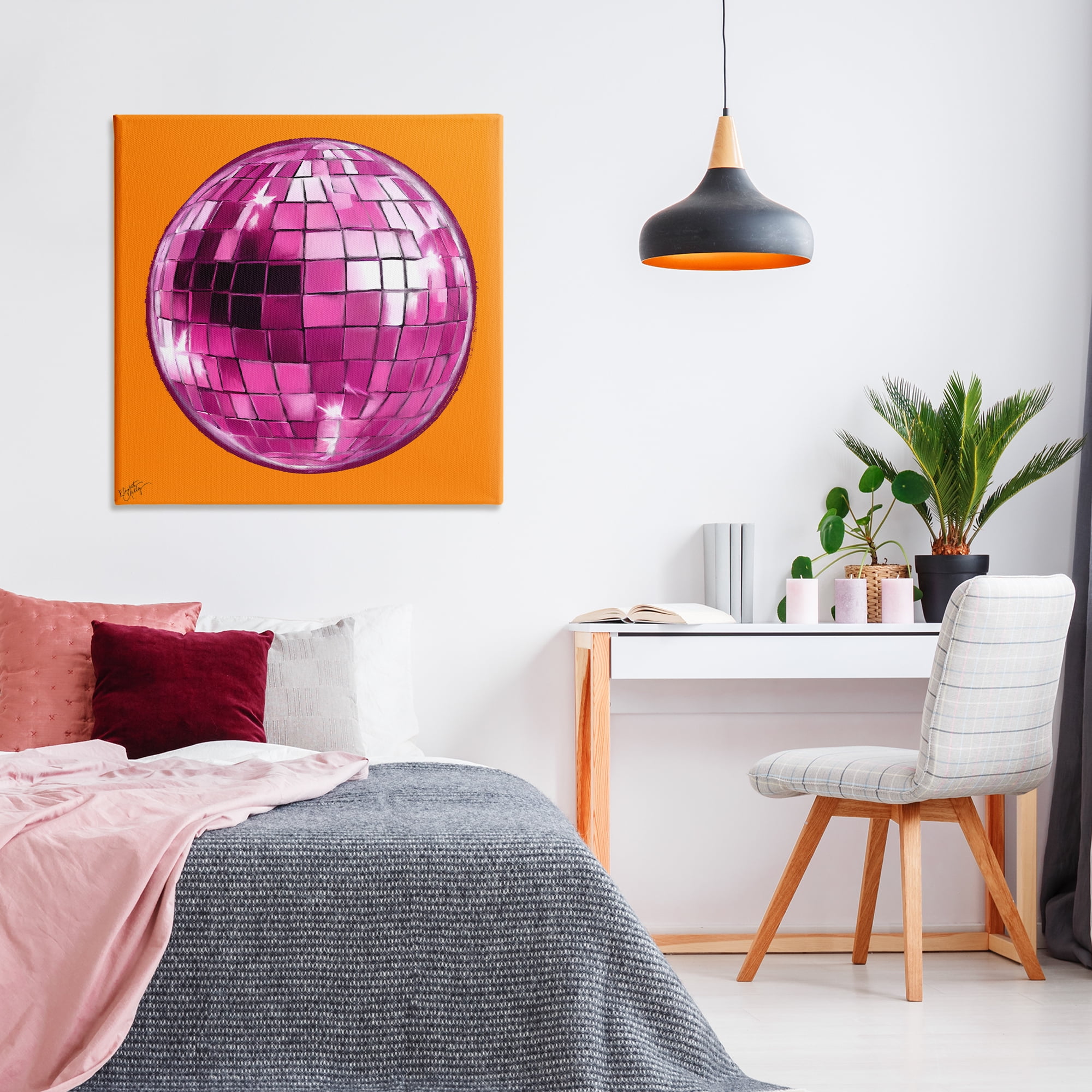 Stupell Industries Disco Ball on Orange Novelty & Humor Painting Wrapped Canvas Art Print Wall Art, 36 x 36