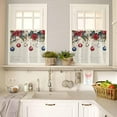 thumbnail image 4 of Christmas Kitchen Curtains and Valances Set, Rod Pocket Curtains Tier Farmhouse Window Curtains 24 Inch Length, Xmas Ball Poinsettia Berry Pine Needle Retro 3 Piece Kitchen Curtains Set, 4 of 6