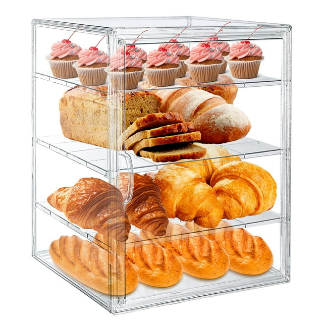 Vitrina de pastelería de 4 niveles para fiestas de 39,4 x 29 x 24,9 cm con puerta magnética