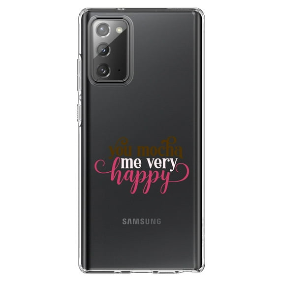 DistinctInk Clear Shockproof Hybrid Case for Galaxy Note 20 ULTRA (6.9" Screen) - TPU Bumper Acrylic Back Tempered Glass Screen Protector - You Mocha Me Very Happy